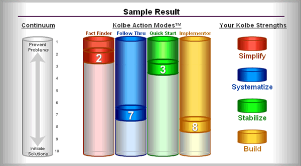 Sample Kolbe A Result Chart - 2 7 3 8: Simplify, Systematize, Stablize, Build.